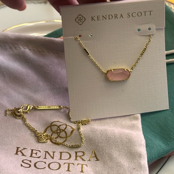 Kendra Scott Pendant Necklace Rose Quartz and Gold NEW with Pouch